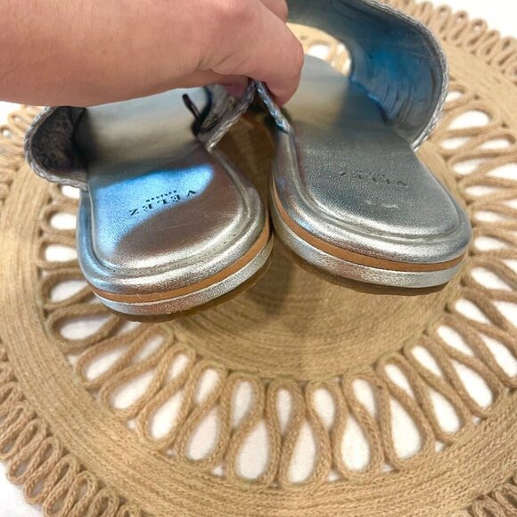 NWOT Vélez Inflexus Leather Flat Sandals for Women Silver Size EU 37/ US 7 - Picture 6 of 10